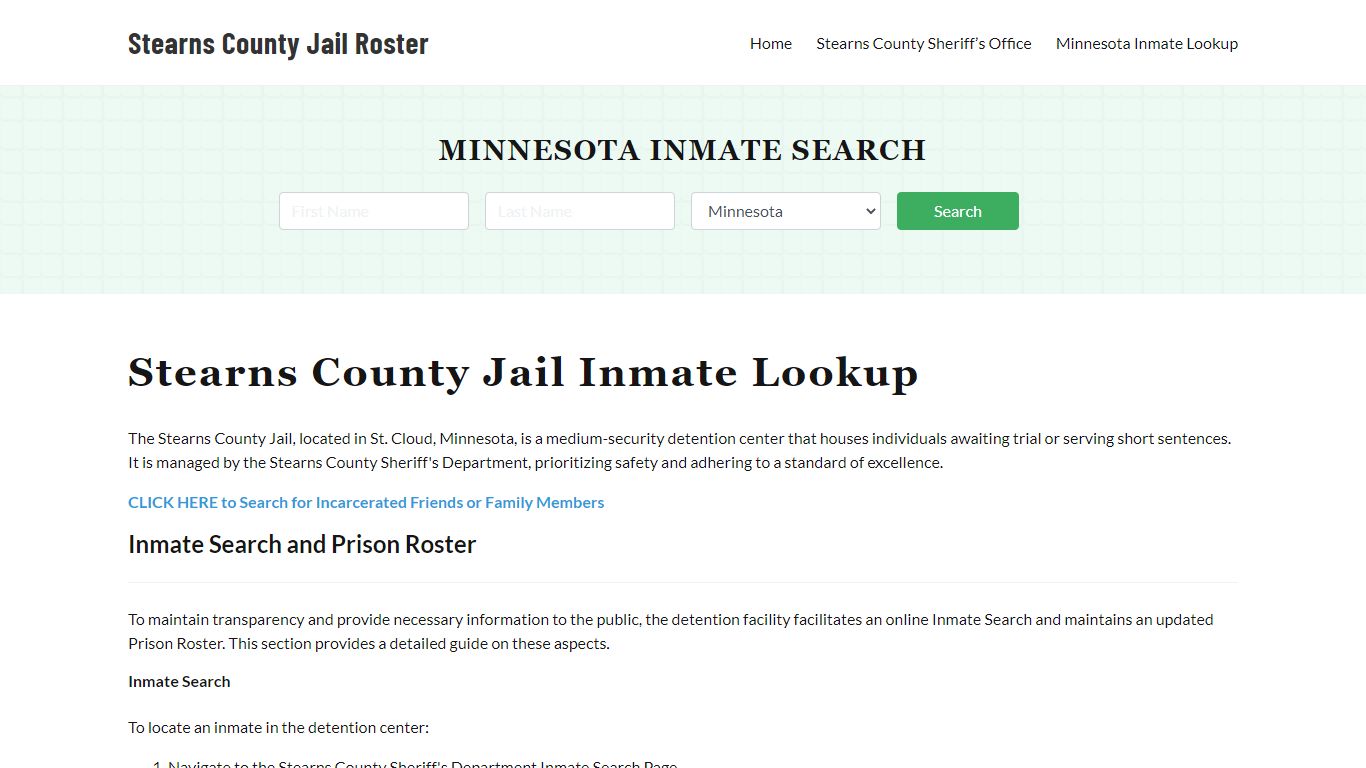 Stearns County Jail Roster Lookup, MN, Inmate Search